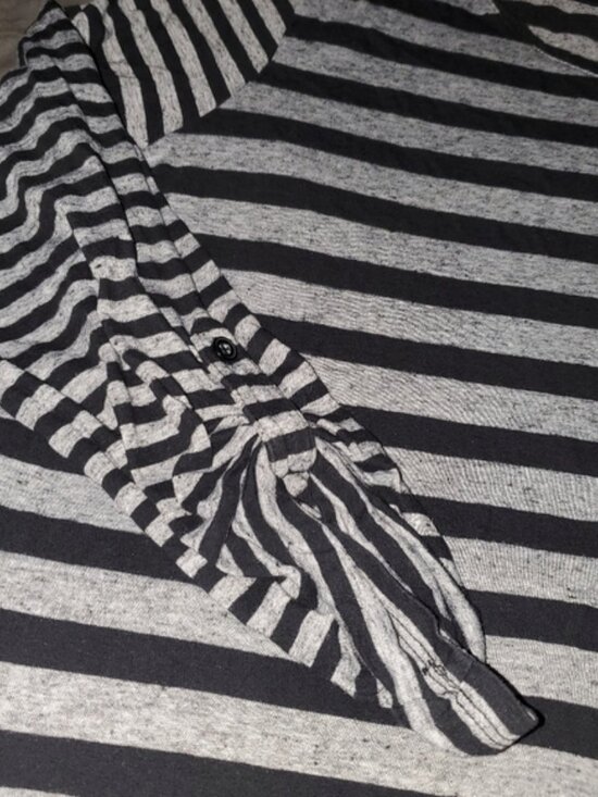 FADED glory black and gray striped 3/4 sleeve or full length top with pocket - Picture 2 of 2